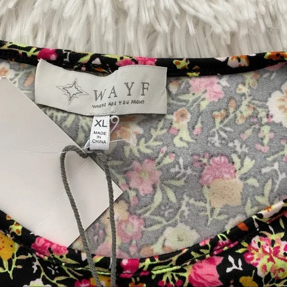WAYF Black Floral Long Sleeve Crop NWT XL - Picture 5 of 5